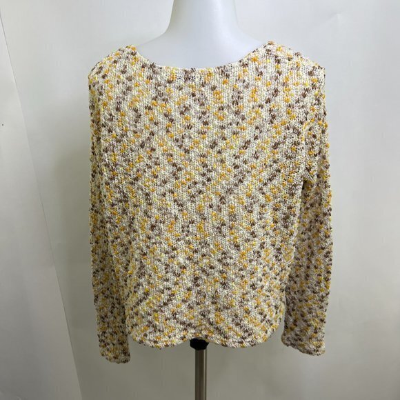MinkPink M Sweater Yellow Textured Brown Crochet Knit Scoop Long Sleeve - Picture 6 of 10
